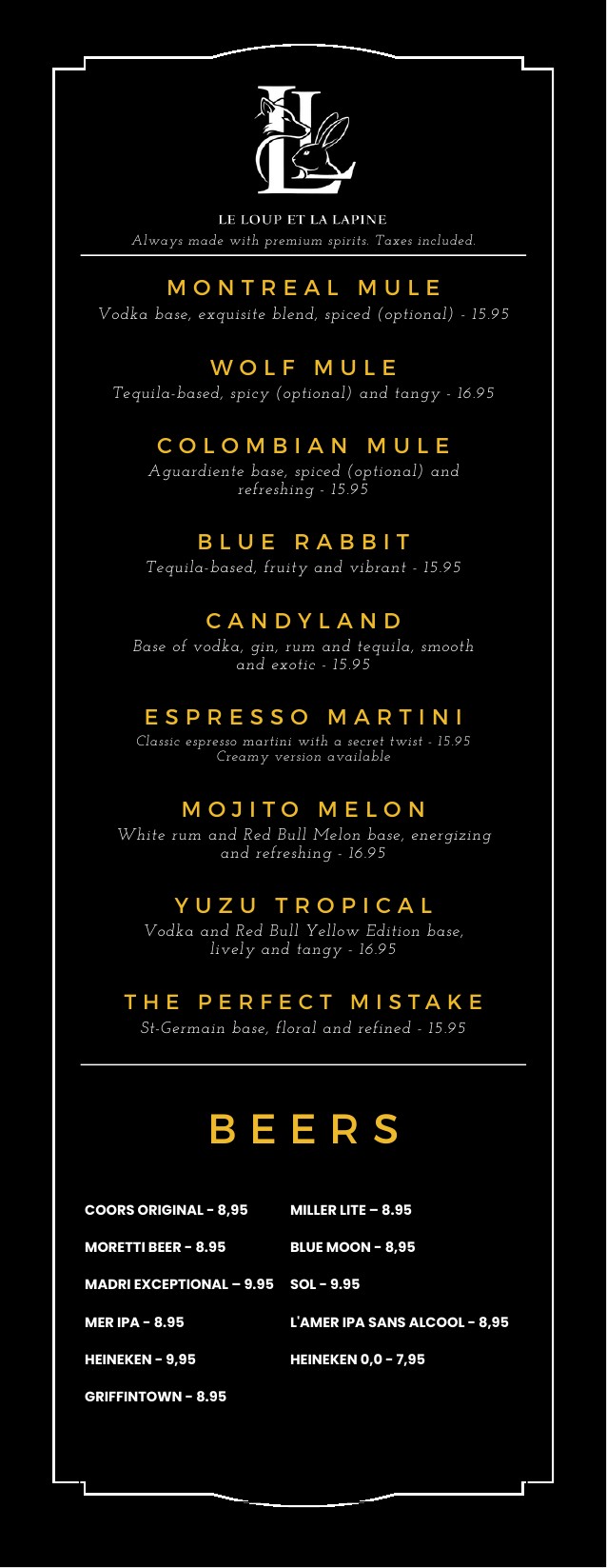 Cocktails Menu
