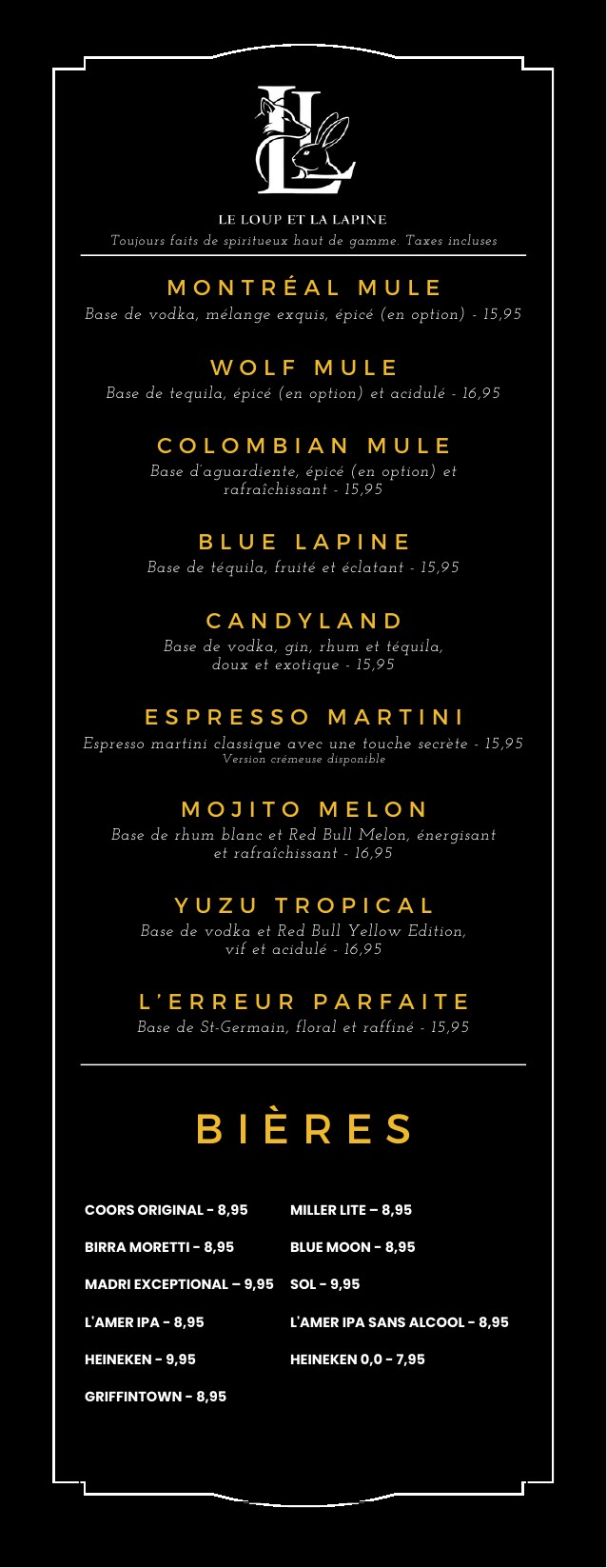 Menu Cocktails
